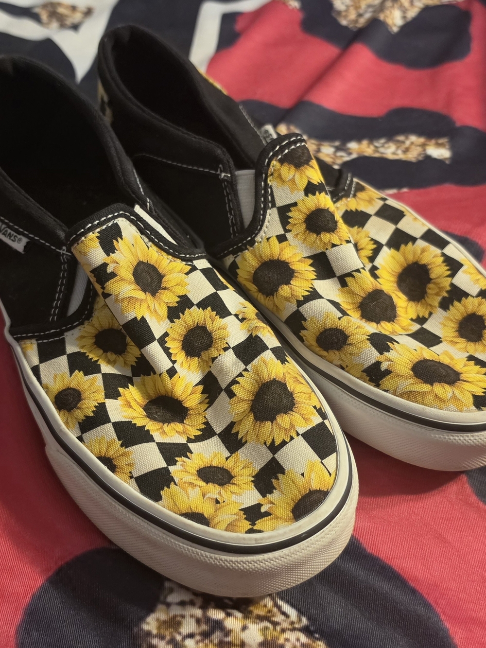 Vans Womens Sunflower Checker Slip-On Shoes